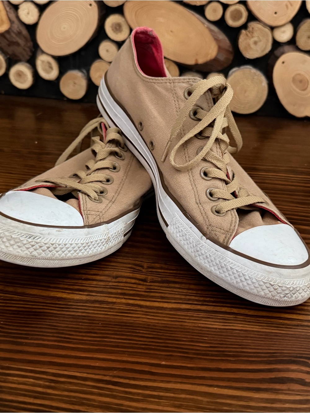 Converse Low-Top Canvas Sneakers in Tan with White Toe